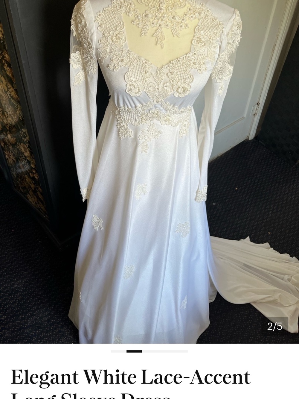 Ivory Lace-Embroidered Long Sleeve Wedding Gown